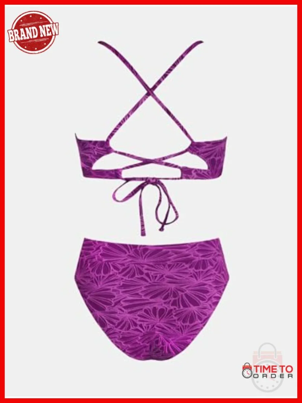 High Waisted Scalloped V Neck Two Piece Bikini Set with Removable Padding